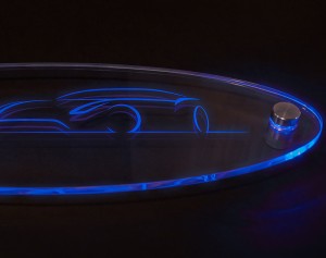 Race car sign lit with illuminated LED standoffs.